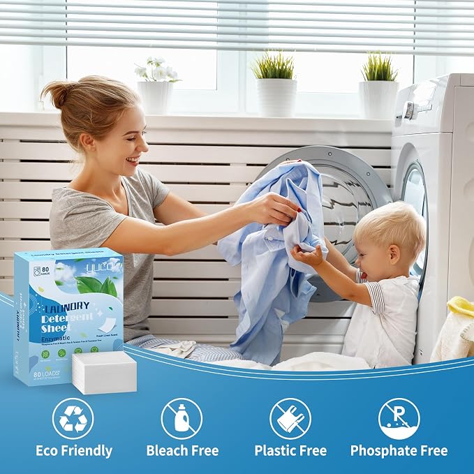 YUCO Laundry Detergent Sheets 80 Loads, Eco Friendly Laundry Soap Washer Sheets - Image 9