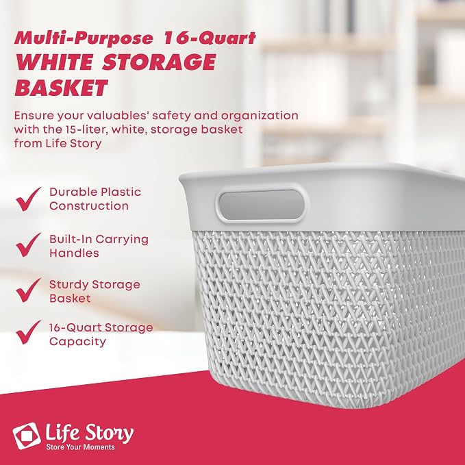 Life Story Large Storage Basket, Decorative Plastic Home Organizer, Lightweight - Image 2