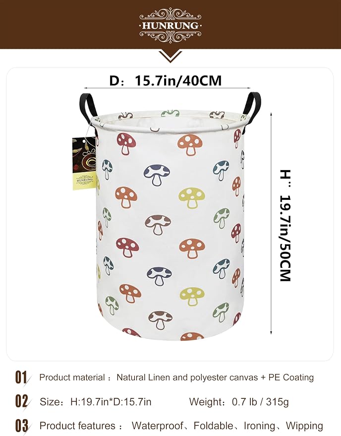 HUNRUNG Laundry Hamper, Large Canvas Fabric Lightweight Storage Basket Toy - Image 2