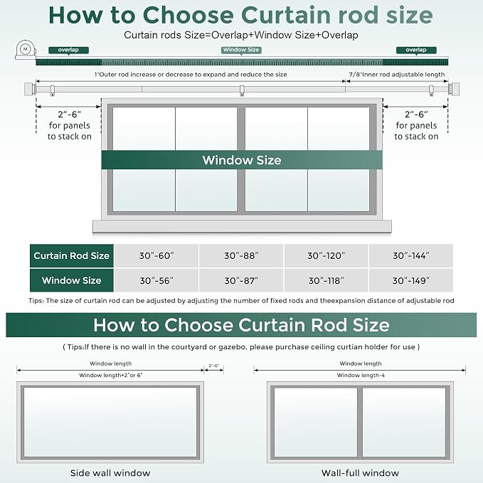 White Curtain Rods 2 Pack for Windows 48 to 84 Inch, Heavy Duty 1'' Diameter - Image 6