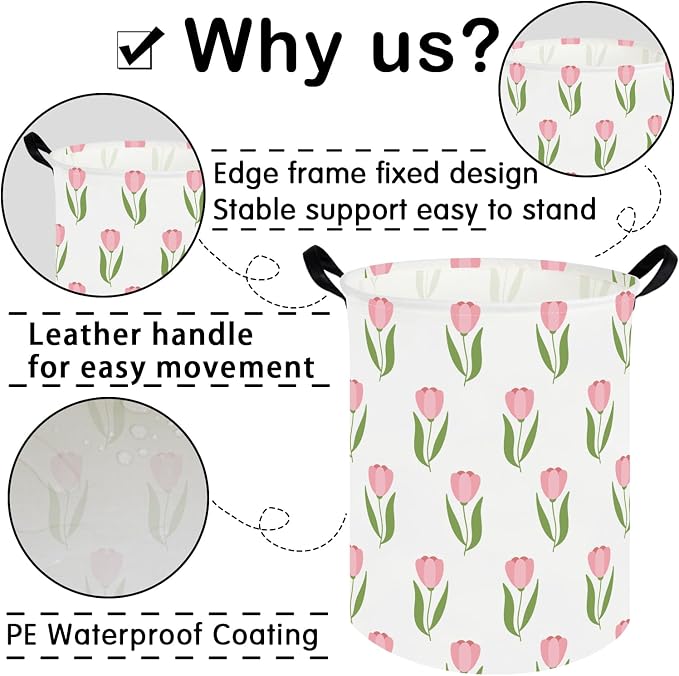 Tulip hamper, Girls Nursery Hamper, Waterproof foldable baby laundry basket - Image 6
