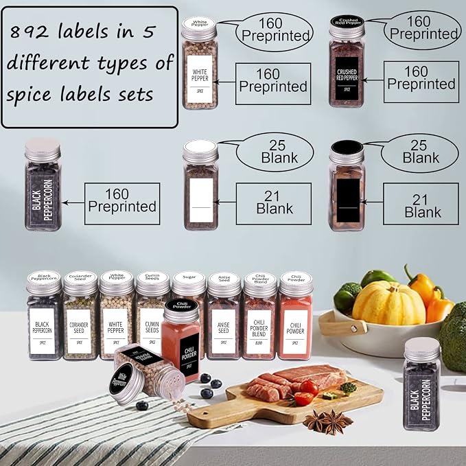 SWOMMOLY 892 Spice Jar Labels in 5 Different Types of Spice Labels - Image 2