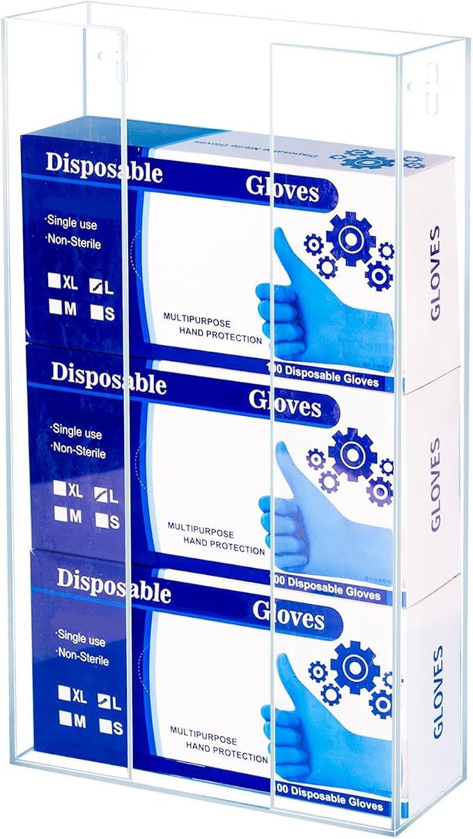 Acrylic Gloves Box Dispenser Holder Wall-Mounted, 3 Box Capacity, Glove and by Unknown