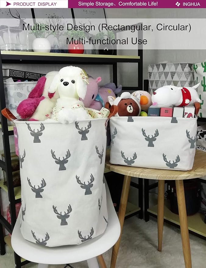 Laundry Hamper Large Canvas Fabric Lightweight Storage Basket/Toy - Image 4