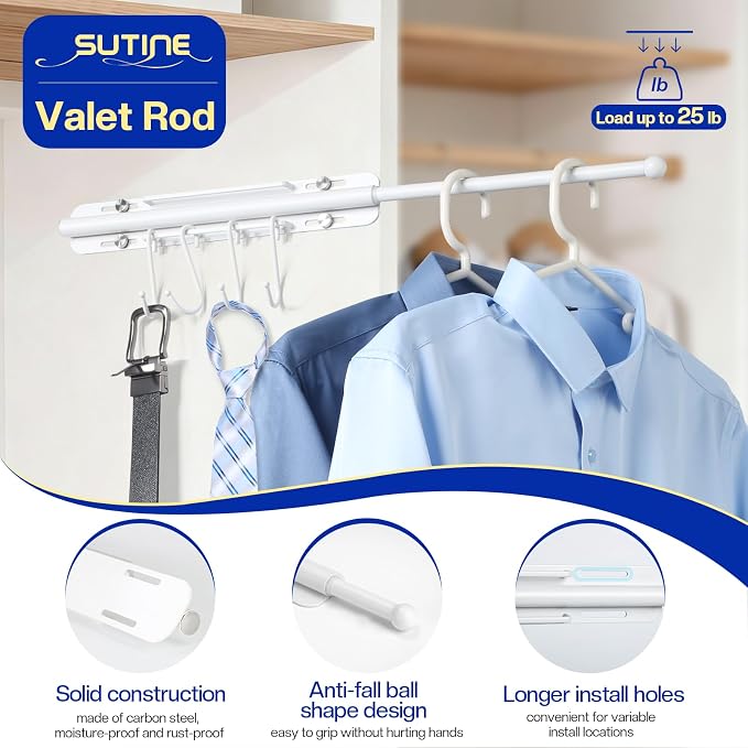 12 inch Valet Rod for Closet Pull Out, Heavy Duty Closet Valet Rods Slide Out - Image 3