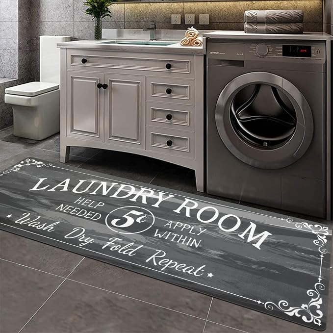Pauwer Laundry Room Rug Runner 20"x60" Waterproof Rubber Laundry Mat Non Slip by Pauwer