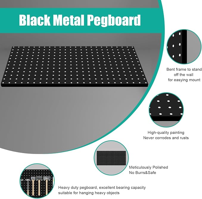 Metal Pegboard Panels, Peg Board Large Black Pegboard Wall Organizer Peg Board - Image 3