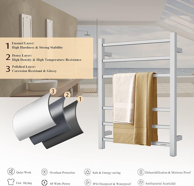Towel Warmer Polished Chrome for Bathroom Wall Mounted Bath Towel Heater - Image 4