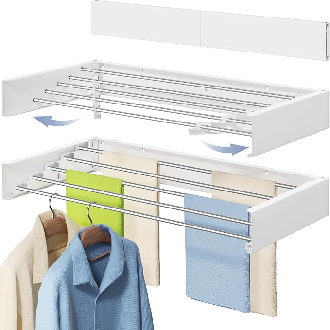 Wall Mounted Foldable Clothes Drying Rack, 31.5-Inch Wide, 5 Stainless Steel by DiscovertheEleganceofAir-drying