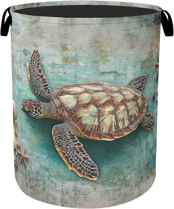 Retro Map Turtle Large Clothes Hamper Bag by Gearsly