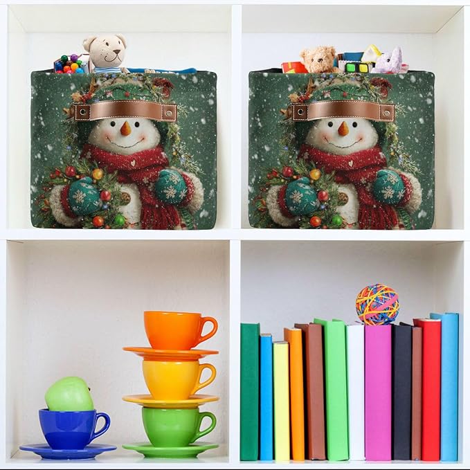 Snowman Green Christmas Pattern Rectangular Storage Bin Basket - Image 6