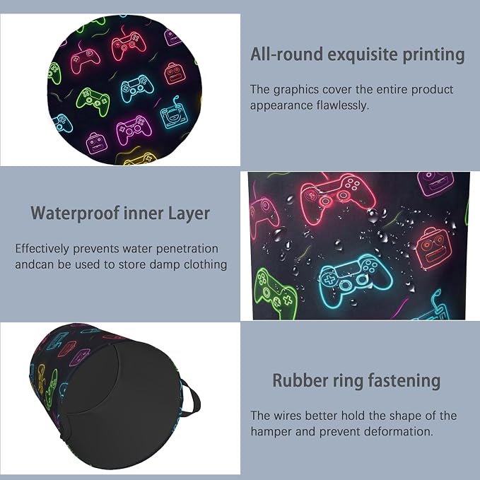 Gamepad Laundry Basket, Foldable Oxford Cloth Tote Bag Laundry Hamper Clothes - Image 5