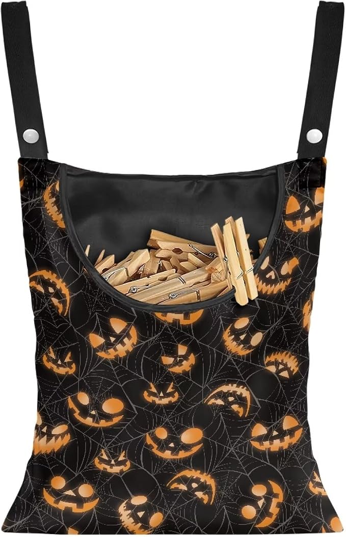 Jack-O'-Lantern Clothespin Bag Holder Large Capacity Pin Collector Bag by Psesaysky