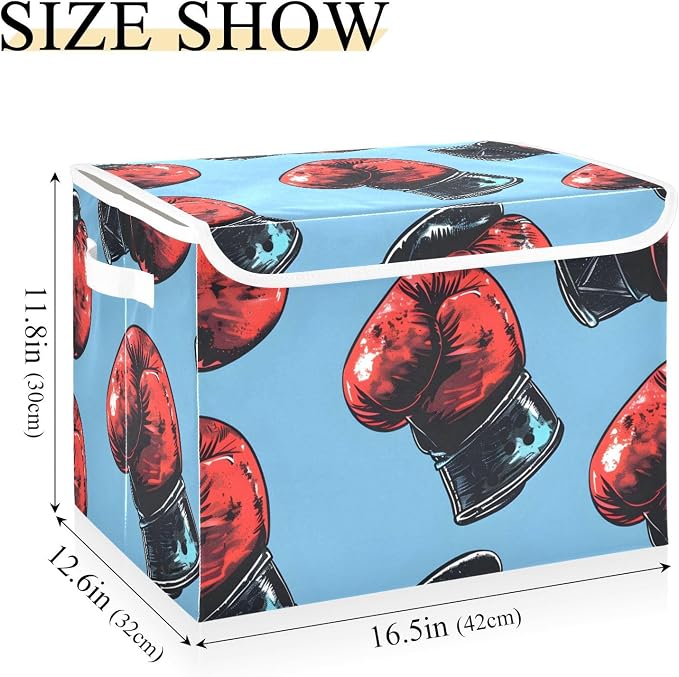 Storage Bin with Lid Red Black Boxing Gloves Storage Box Basket Large - Image 3
