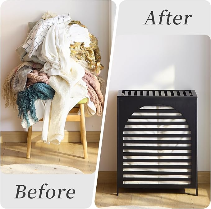 Laundry Hamper with Lid, Bamboo Clothes Laundry Basket with Handles, Removable - Image 8