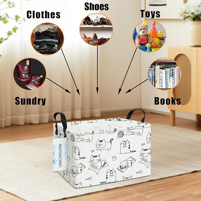 LANGYASHAN Rectangular Storage Bin Collapse Canvas Fabric Cartoon Storage Basket - Image 6