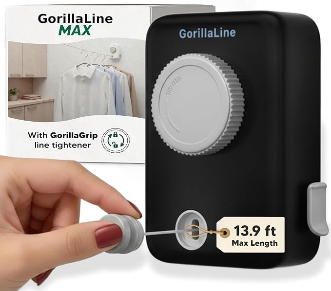 GorillaLine Max – Retractable Clothesline Indoor Outdoor, Non-Sagging Heavy by GorillaLine