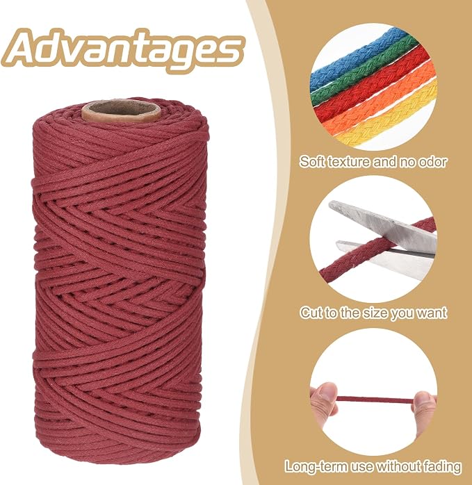Rebower Macrame Cord 4mm x 109 Yard, Natural Cotton Macrame Rope Twisted - Image 3