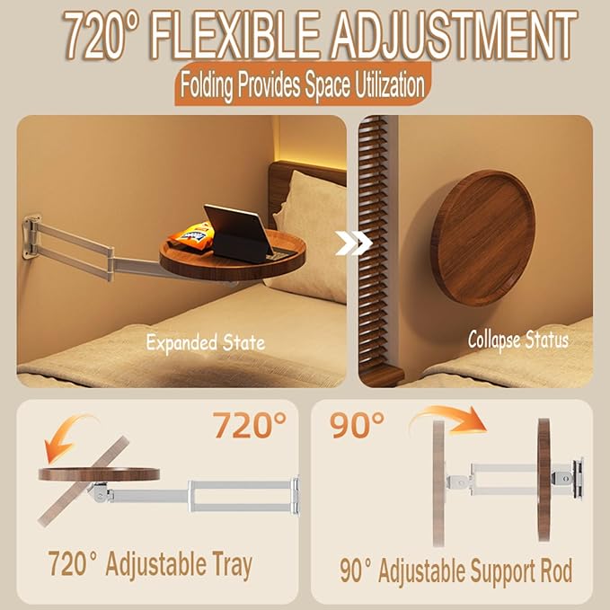 Folding Table Wall Mounted Small Round Tray, Wall Mounted Floating, - Image 3