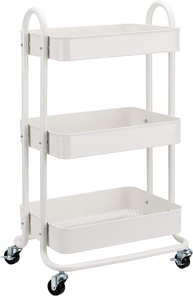 Amazon Basics 3-Tier Rolling Utility Cart, Storage Organizer, Lockable Wheels by AmazonBasics