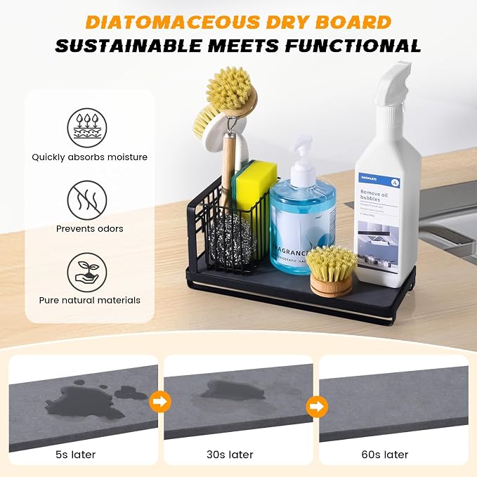 KONE Black Kitchen Sink Caddy: Kitchen Sponge Holder - Image 2