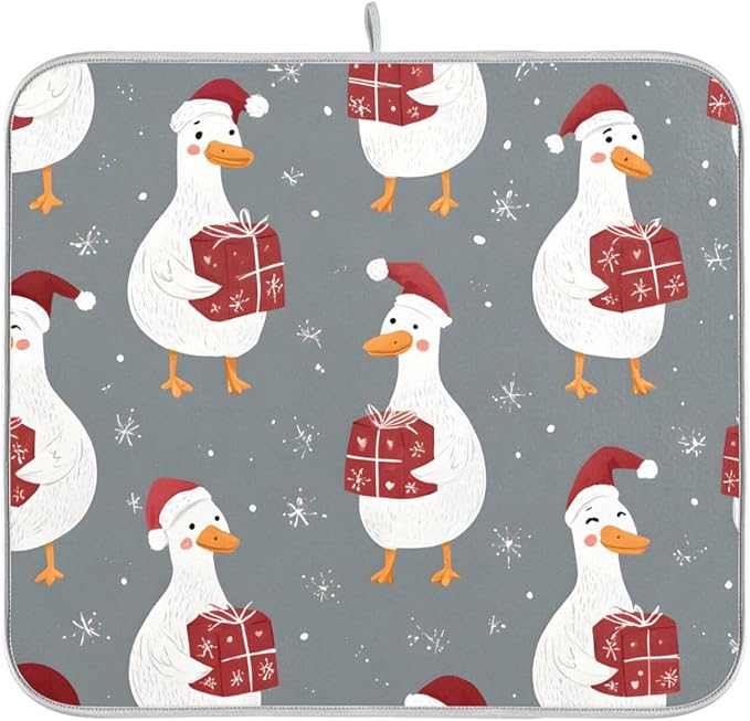 White Geese Wearing Hat Dish Drying Mat Super Absorbent Drying Mat 16x18 inch - Image 8