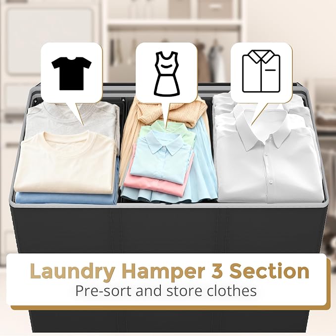 180L Laundry Hamper 3 Section, Large Laundry Hamper - Image 3