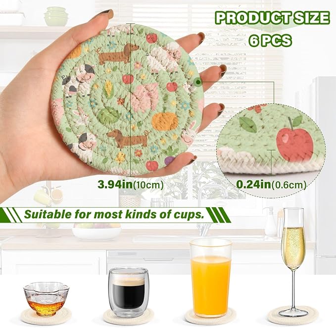 Cartoon Farm Animals Coasters Set of 6 - Image 3