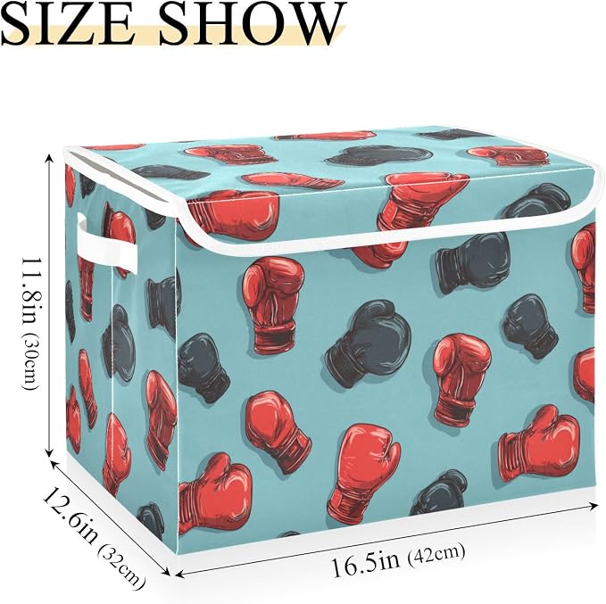 Kcldeci Storage Box with Lid Red Black Boxing Gloves Storage Bins Organizer - Image 3
