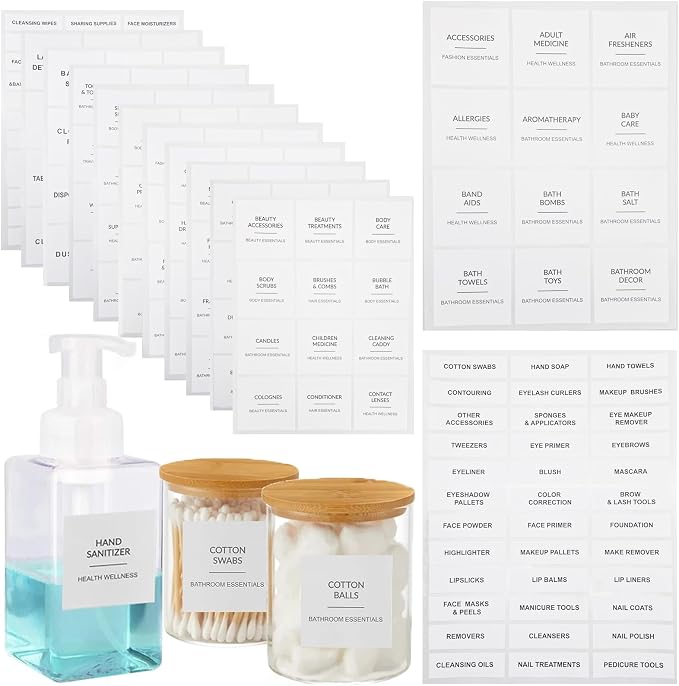 204pcs Waterproof Minimalist Style Bathroom Labels by Onyehn