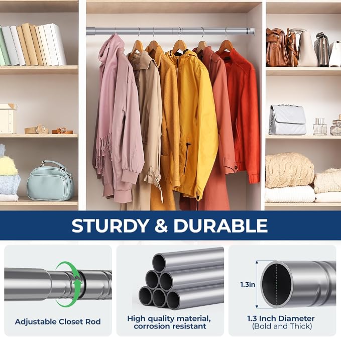 Mavivegue Closet Rod, 17 to 43 Inch Adjustable Closet Rods - Image 5