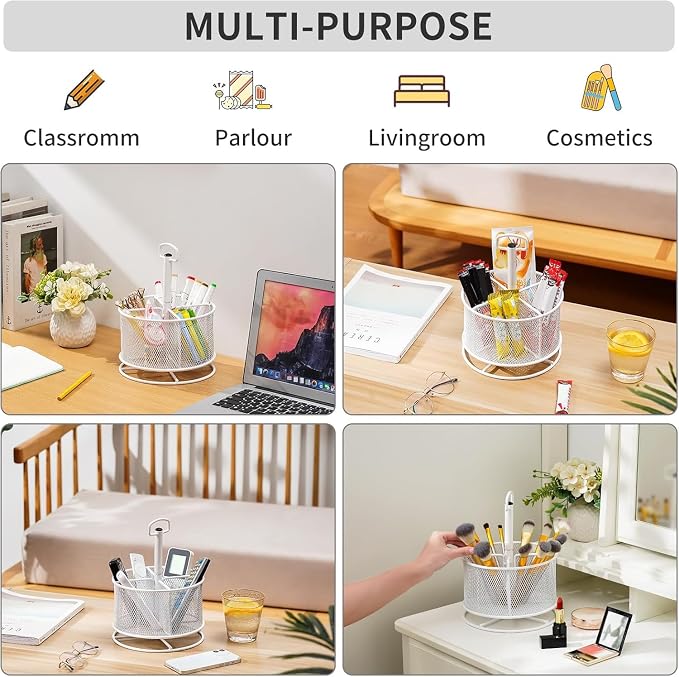 Marbrasse Mesh Desk Organizer, 360-Degree Rotating Multi-Functional Pen Holder - Image 3