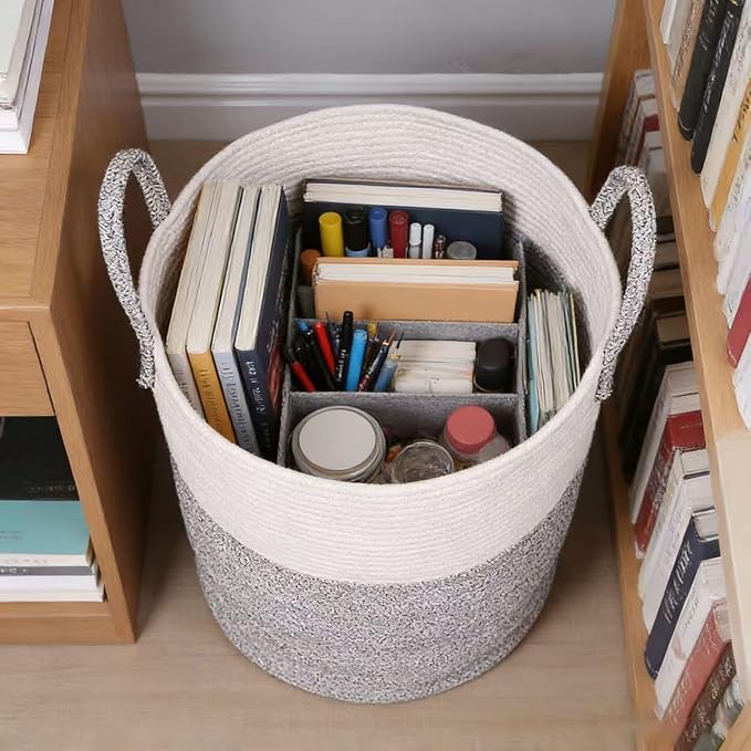 Laundry Basket, Woven Cotton Rope Laundry Hamper, 60L - Image 4