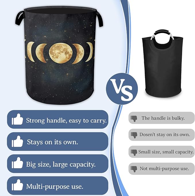 Lunar Phases Laundry Basket, Foldable Oxford Cloth Moon Laundry Hamper - Image 3