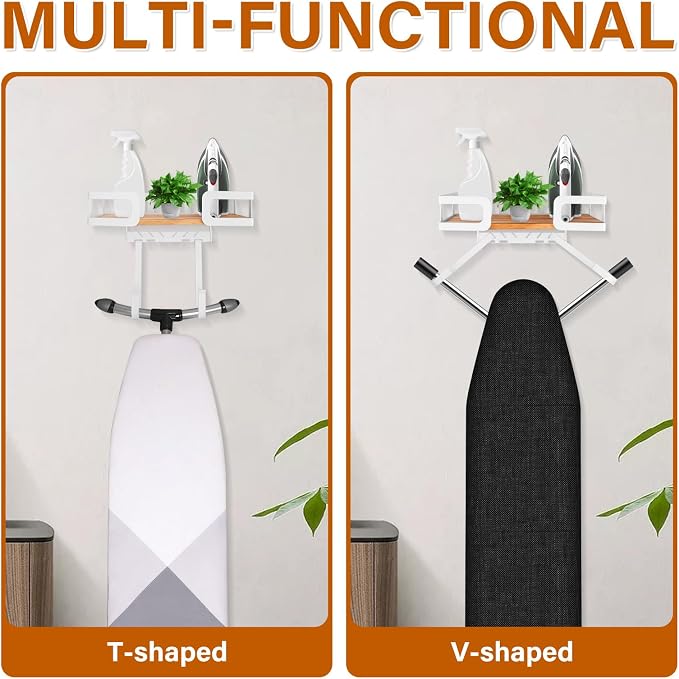 Ironing Board Holder Wall Mount, T and V Shape Ironing Board Hanger Multi Use - Image 4
