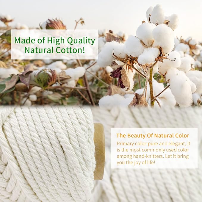 Beige 2mm Macrame Cord, 328yards Macrame Rope Yarn, Natural Cotton Cord - Image 4