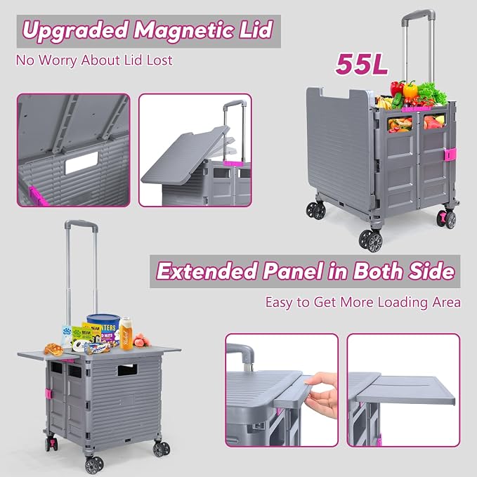 FELICON SELORSS Folding Utility Cart Rolling Crate Tote Basket Box Storage - Image 3