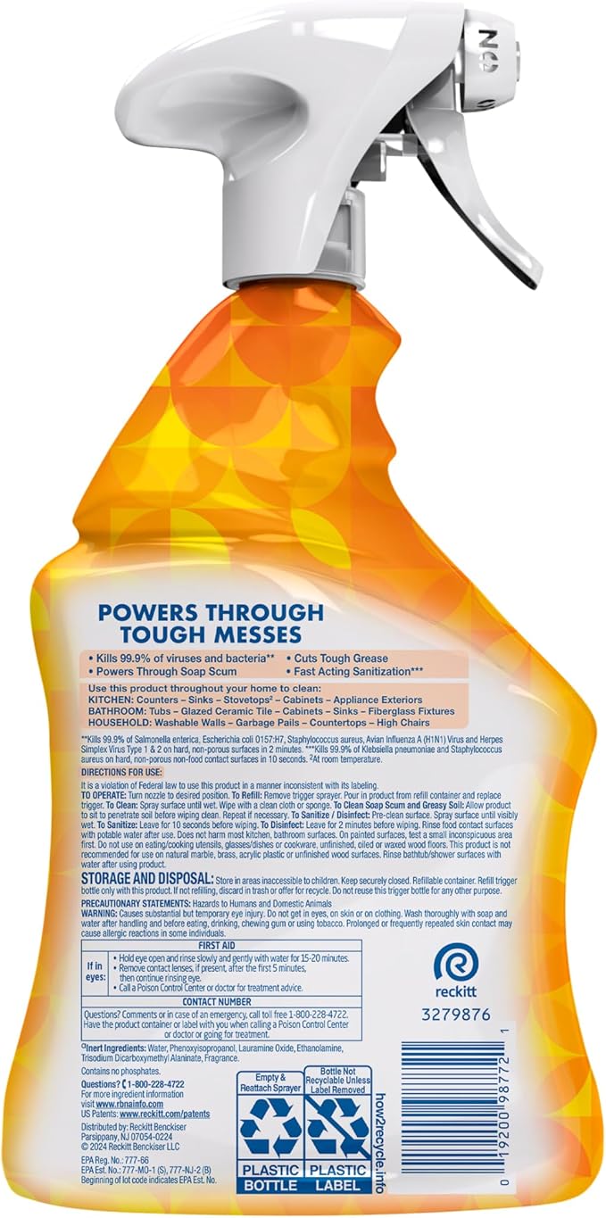 Lysol All Purpose Cleaner Spray, Kitchen & Bathroom Cleaner, Mango & Hibiscus - Image 8