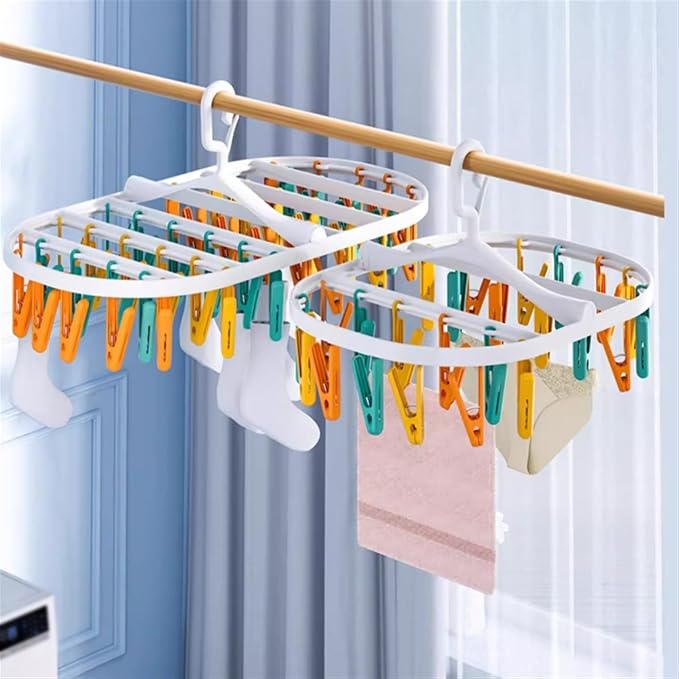Plastic Sock Drying Rack with 24 Clips, Round Drip Drying Hanger, Swivel Wind - Image 7