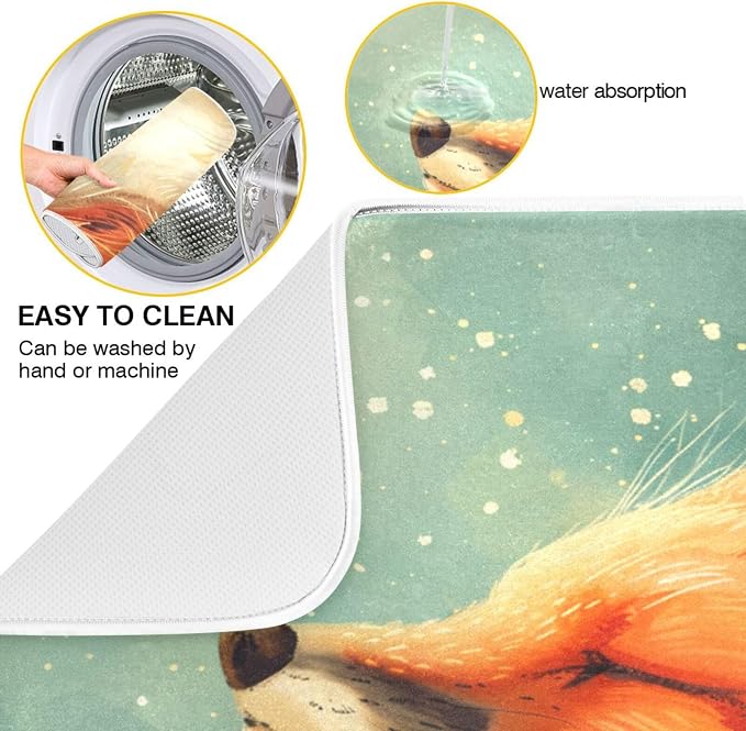 Attractive Kitchen Countertop Dish Drying Mat, Funny Enjoyed Red Fox 18" x 24" - Image 4