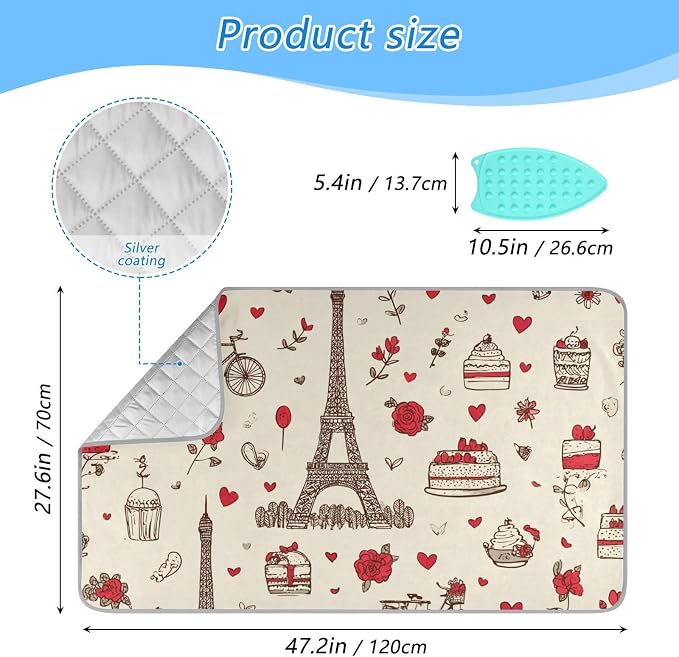 susiyo Ironing Mat Vintage Eiffel Tower Hearts Paris Portable Ironing Pad - Image 2