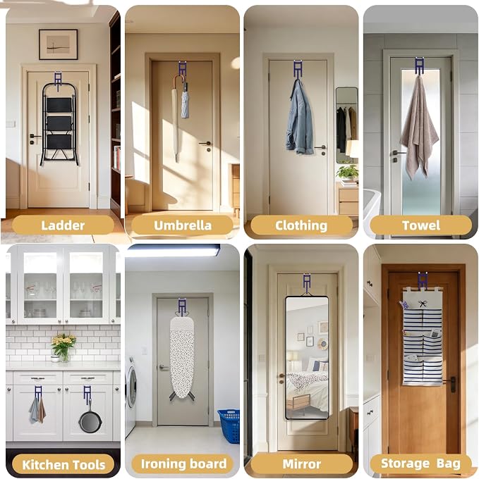 Over The Door Hooks, 2 Pack Heavy Duty Triple-Hook Door Hanger Hooks - Image 5