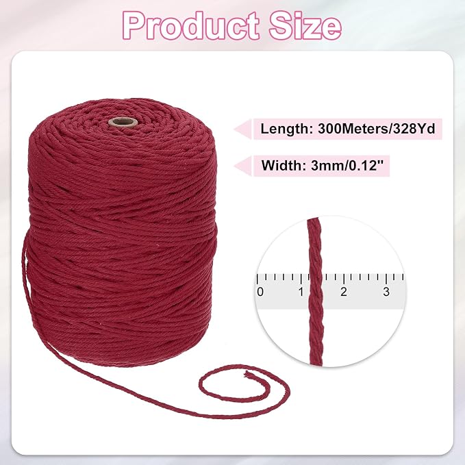HARFINGTON Natural Macrame Cord 3mm x 328 Yards 4 Strand Twisted Cotton Macrame - Image 2