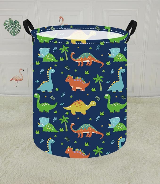 KUNRO Round Dinosaur Laundry Gift Basket Storage Hamper, Clothes Storage - Image 6