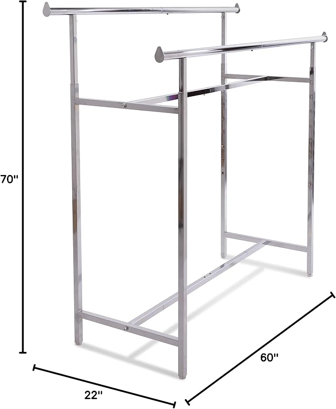 Econoco - Adjustable Double Bar Rectangular Hangrail Rack in Chrome - Image 7
