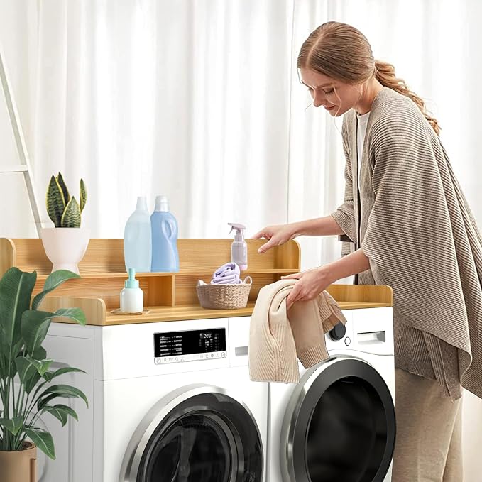 Wooden Laundry Countertop with 2 Tier Shelf, Universal Fit - Image 2