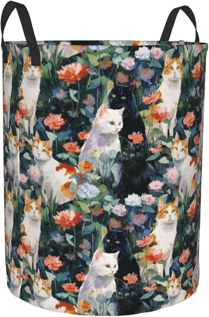 Cat Flowers Laundry Basket Storage Bin Foldable Laundry Hamper Clothes Storage - Image 2