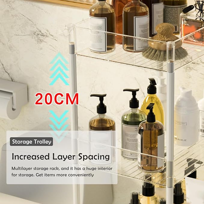 Clear Acrylic Rolling Storage Trolley 4 Tier Slim Utility Cart - Image 5