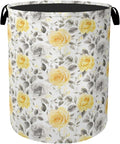 Yellow Gray Flowers Large Clothes Hamper Bag by Gearsly