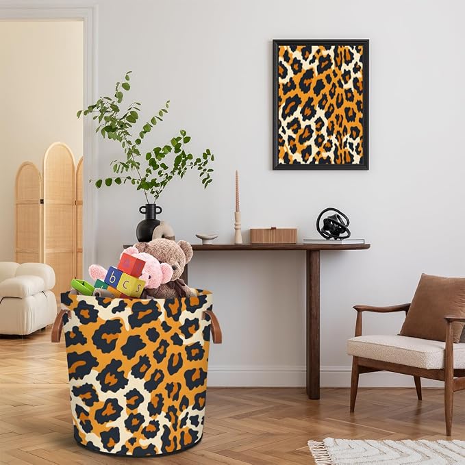 Leopard Print Laundry Hamper Waterproof Collapsible Basket - Image 7